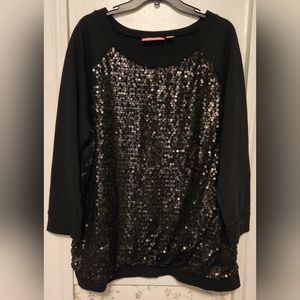 Woman's Black Sequin Long Sleeve Top Size  1X